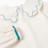 Poplin blouse with embroidered details for girls, white/turquoise blue