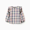 Checked Cotton Blouse for Girls 'B&S', Beige/Blue/Red