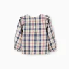 Checked Cotton Blouse for Girls 'B&S', Beige/Blue/Red