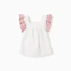 Blouse in linen and cotton with ruffles for girls, white/pink