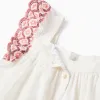 Blouse in linen and cotton with ruffles for girls, white/pink