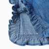 Denim poncho-styled top with ruffles and embroidery for girls, blue