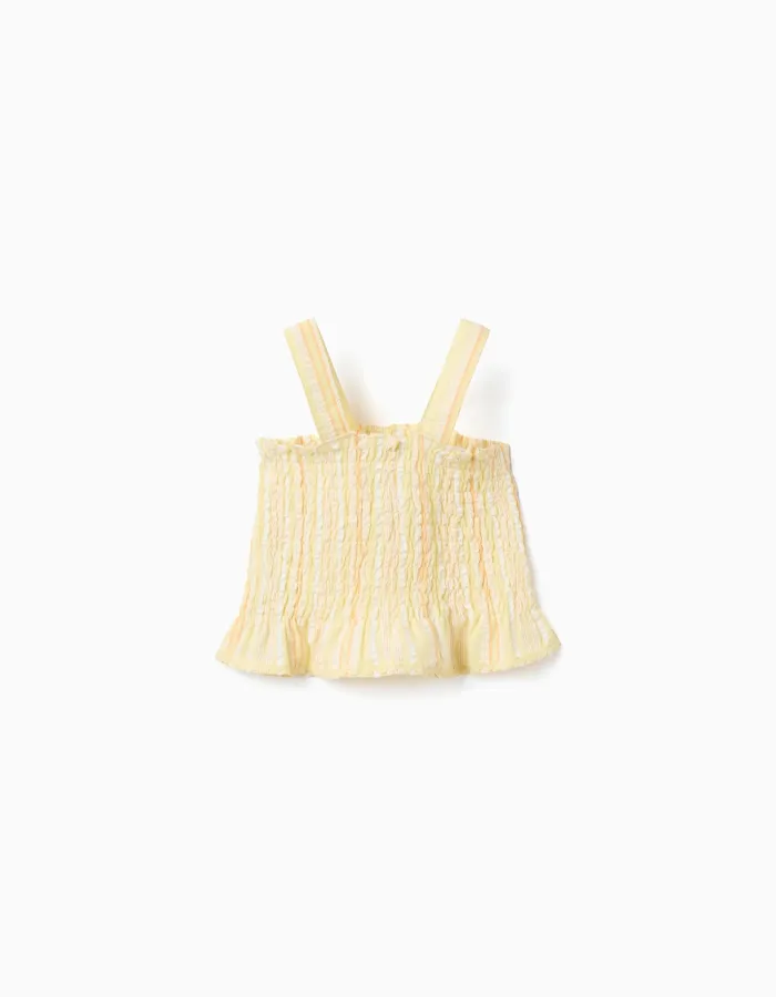 Sleeveless top with stripes and smocked elastic for girls, yellow