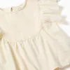 Cotton T-shirt with ruffled sleeves for girls, light beige