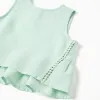 Sleeveless top in cotton and linen with ruffles for girls, light green