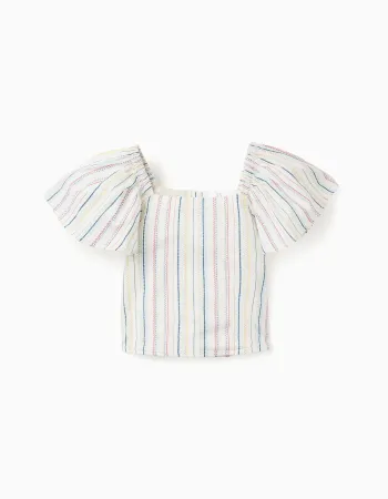 Cropped cotton blouse with ethnic stripes B&S for girls, multicolour