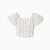 Cropped cotton blouse with ethnic stripes B&S for girls, multicolour