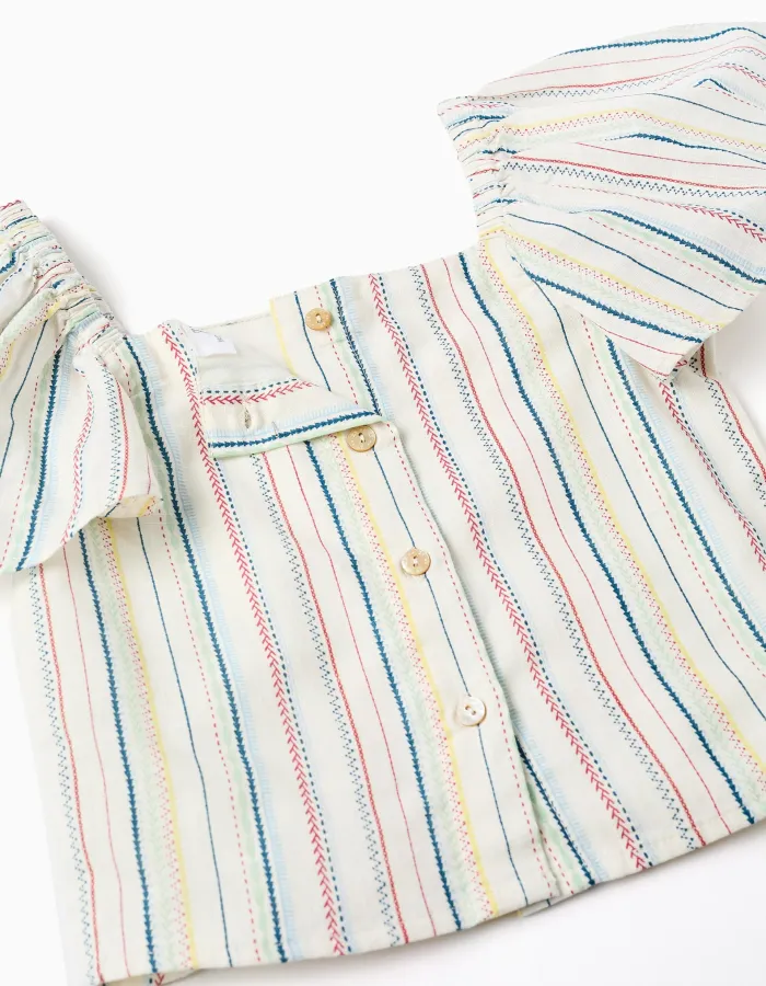 Cropped cotton blouse with ethnic stripes B&S for girls, multicolour