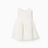 Sleeveless cotton blouse with broderie anglaise for girls, light beige