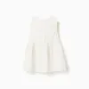 Sleeveless cotton blouse with broderie anglaise for girls, light beige