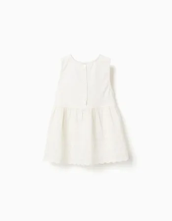 Sleeveless cotton blouse with broderie anglaise for girls, light beige