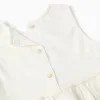 Sleeveless cotton blouse with broderie anglaise for girls, light beige