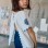 Blouse in cotton and linen with flowers for girls, light beige/blue