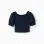 Cotton blouse with smocked elastic and ruffles for girls, dark blue
