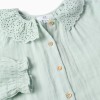 Cotton shirt with broderie anglaise and ruffles for girls, light blue