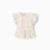 Checked cotton blouse with ruffles B&S for girls, white/yellow/blue/red