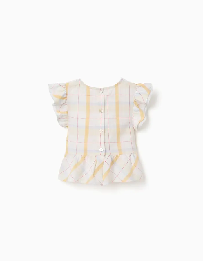 Checked cotton blouse with ruffles B&S for girls, white/yellow/blue/red