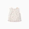 Sleeveless cotton top with floral pattern for girls, light beige