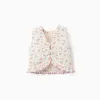 Sleeveless cotton top with floral pattern for girls, light beige