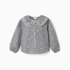 Cotton gingham shirt with floral print for girls, white/navy blue