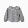 Cotton gingham shirt with floral print for girls, white/navy blue