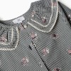 Cotton gingham shirt with floral print for girls, white/navy blue