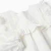 Long sleeve cotton blouse with ruffles and embroidery for girls, white