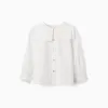 Long sleeve cotton shirt with square collar B&S for girls, white