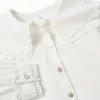 Long sleeve cotton shirt with square collar B&S for girls, white
