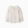 Long sleeve cotton blouse with floral pattern for girls, white