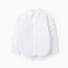 Long sleeve poplin shirt with dropped shoulders for girls, white