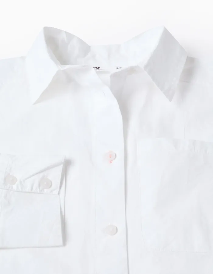 Long sleeve poplin shirt with dropped shoulders for girls, white