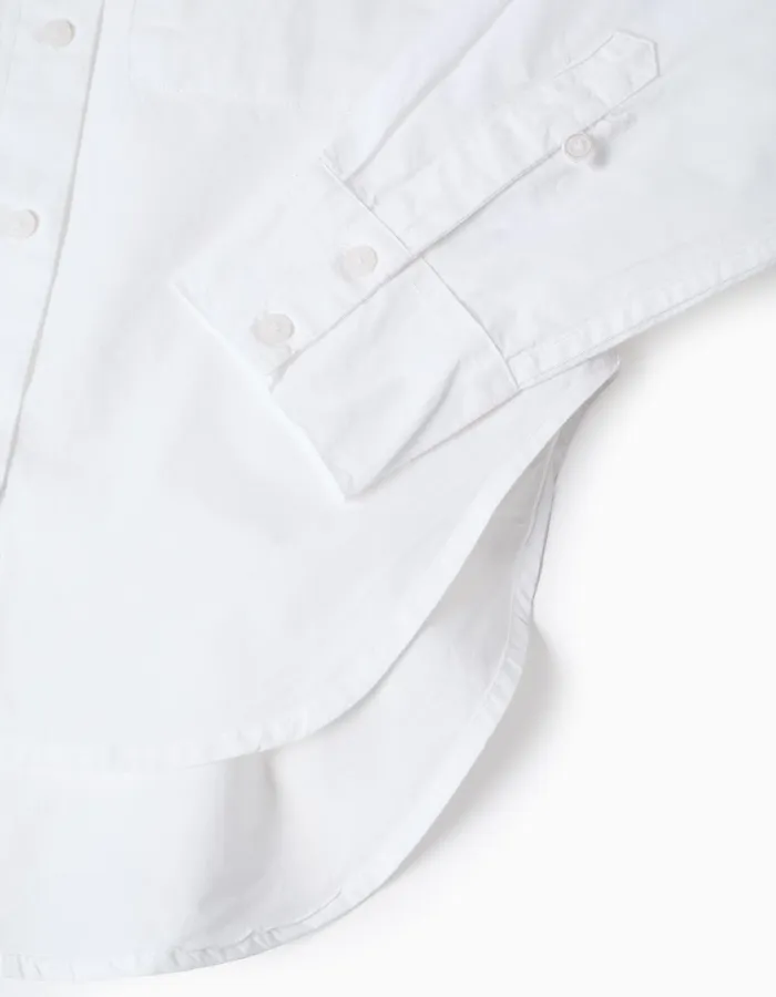 Long sleeve poplin shirt with dropped shoulders for girls, white