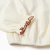 Long sleeve cotton blouse with embroidered collar for girls, white
