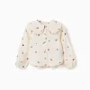 Long sleeve cotton blouse with embroidered flowers for girls, white