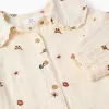 Long sleeve cotton blouse with embroidered flowers for girls, white