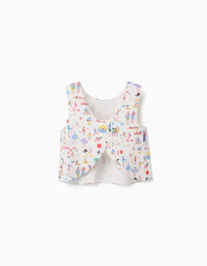 Sleeveless cotton top with print Carolina Celas x Zippy for girls, white