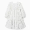 Cotton Dress with Check and Flowers for Girls 'B&S', White