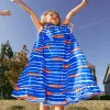 Cotton A-line Dress with Pattern for Girls 'You&Me', Blue/Coral