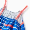 Cotton A-line Dress with Pattern for Girls 'You&Me', Blue/Coral