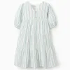 Striped Cotton Dress for Girls 'B&S', Green/White/Orange