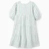 Striped Cotton Dress for Girls 'B&S', Green/White/Orange