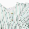 Striped Cotton Dress for Girls 'B&S', Green/White/Orange