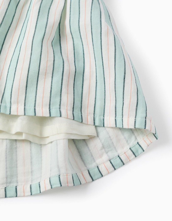 Striped Cotton Dress for Girls 'B&S', Green/White/Orange
