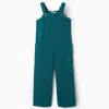 Interlock knit dungarees with patch pockets for girls, blue