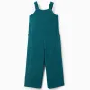 Interlock knit dungarees with patch pockets for girls, blue