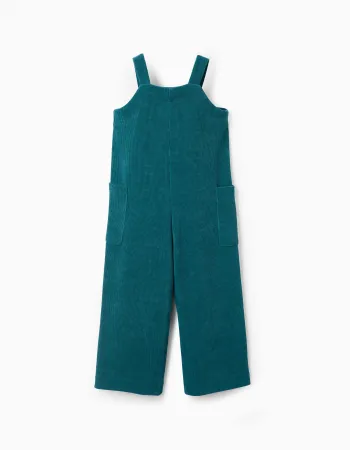 Interlock knit dungarees with patch pockets for girls, blue