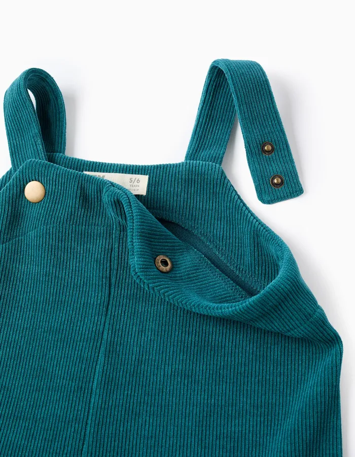 Interlock knit dungarees with patch pockets for girls, blue