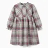 Cotton dress with ruffles and check 'B&S' for girls, multicolour