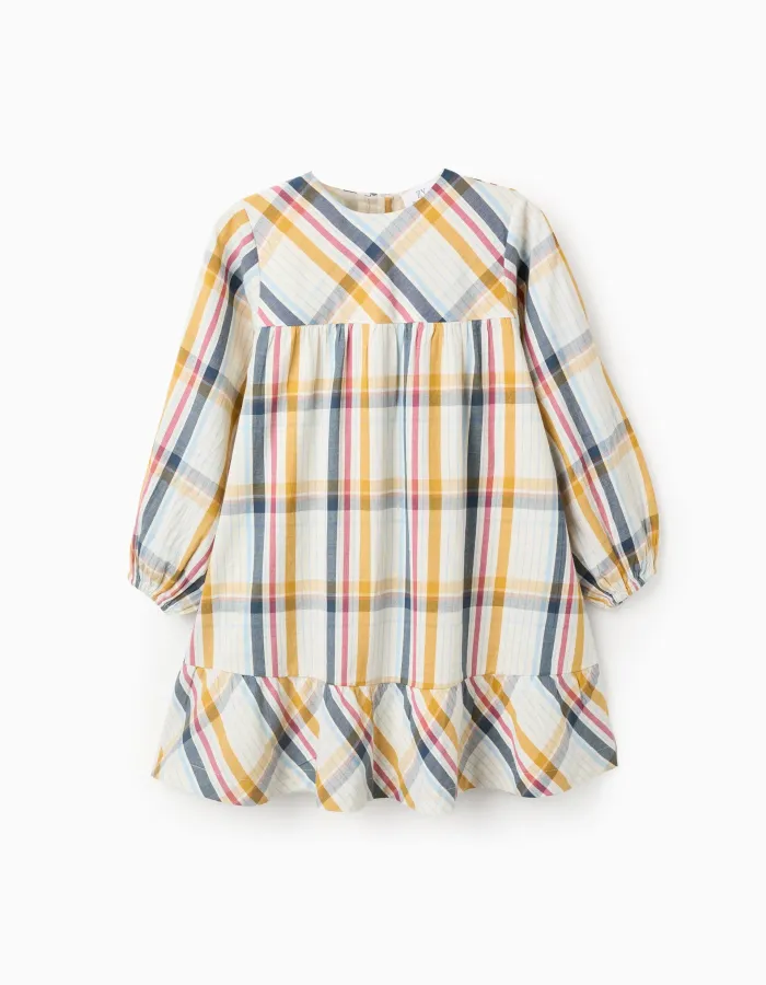 Cotton Checked Dress for Girls 'B&S', Multicolour